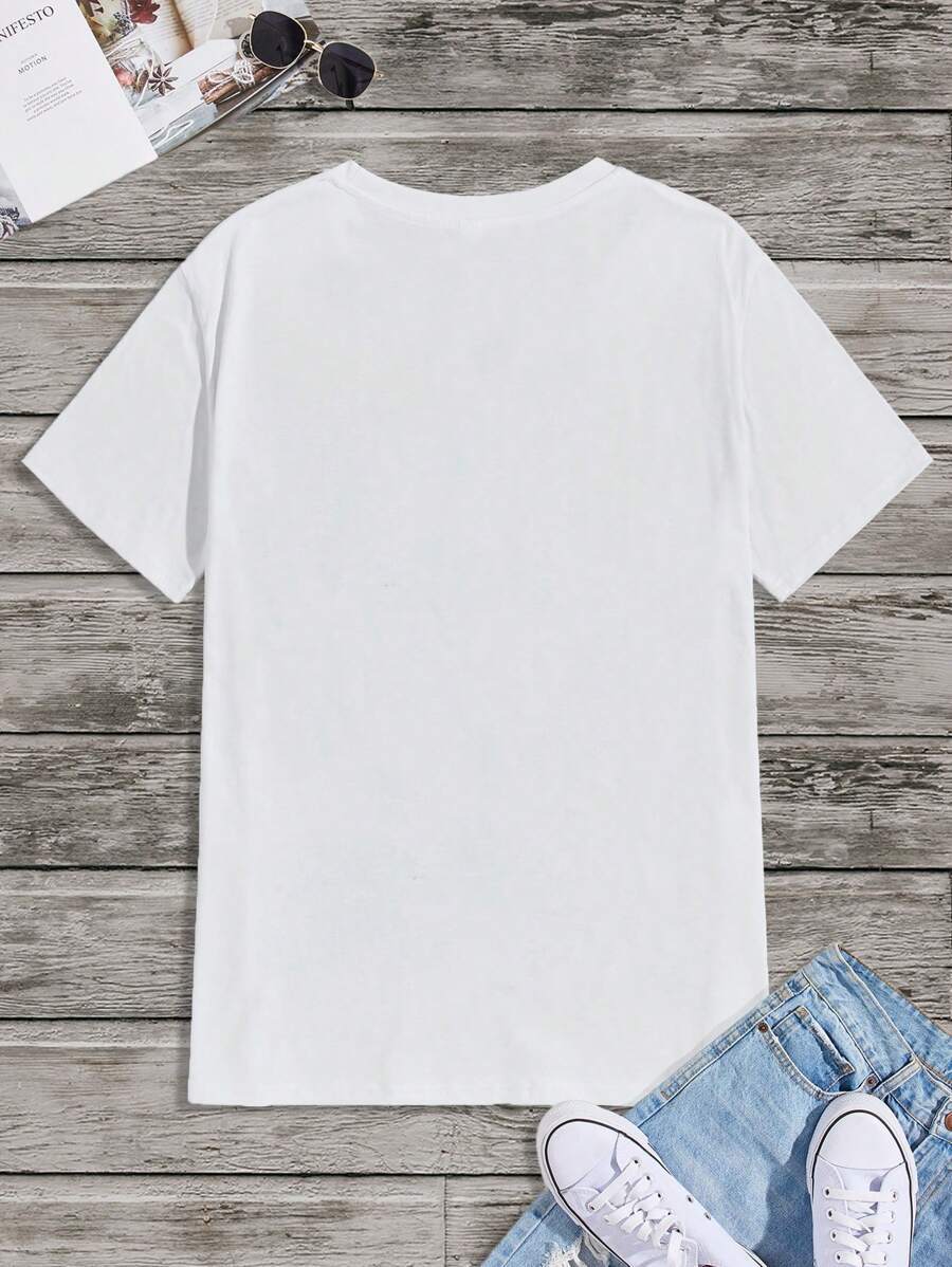Round Collar Graphic Printed T Shirts-Vacay Outfit