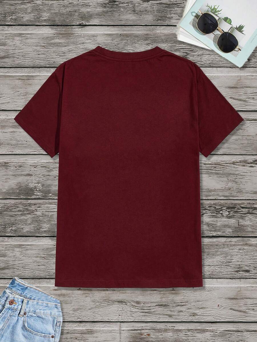 Round Collar Graphic Printed T Shirts-Vacay Outfit