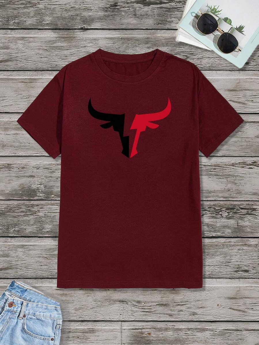 Round Collar Graphic Printed T Shirts-Vacay Outfit