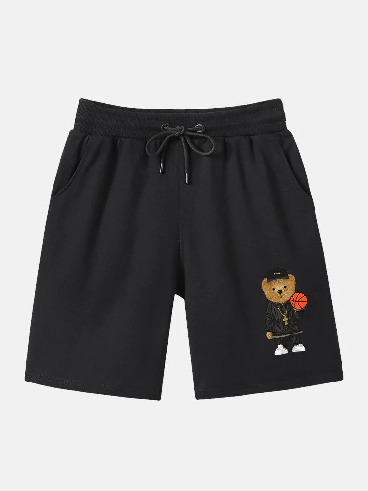 Basketball Bear Print T-Shirt And Shorts-Vacay Outfit
