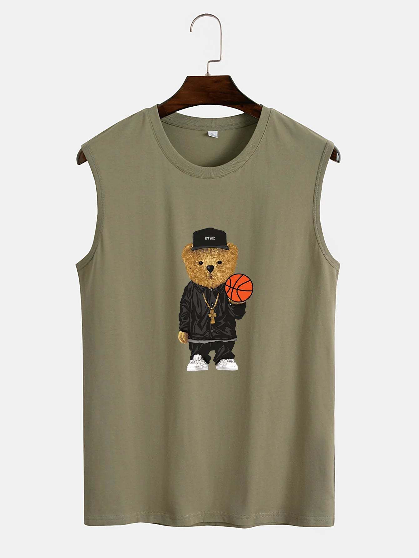 Basketball Bear Print Tank Top-Vacay Outfit