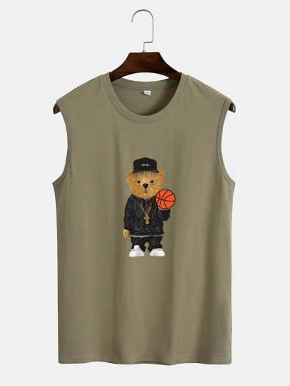 Basketball Bear Print Tank Top-Vacay Outfit