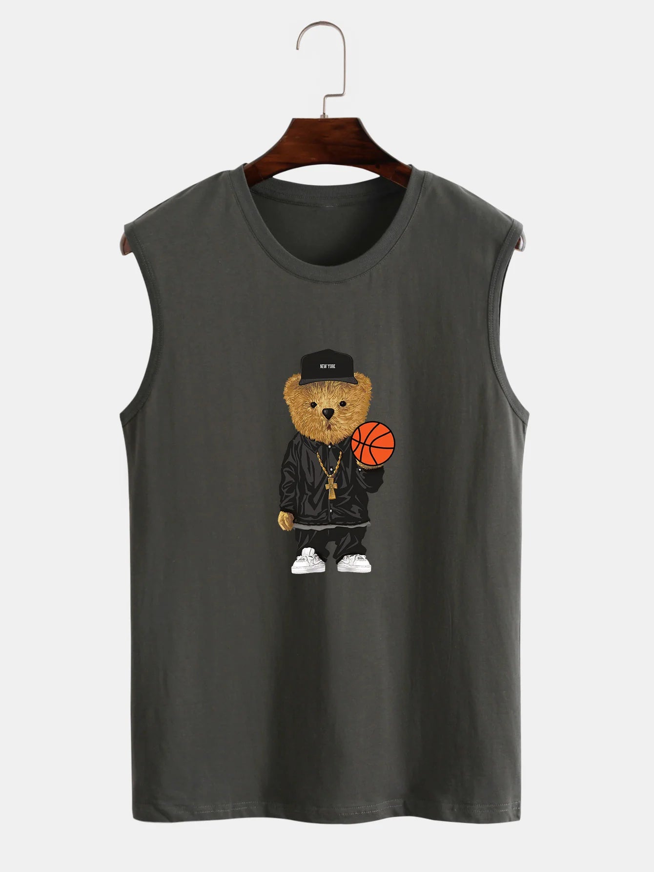 Basketball Bear Print Tank Top-Vacay Outfit