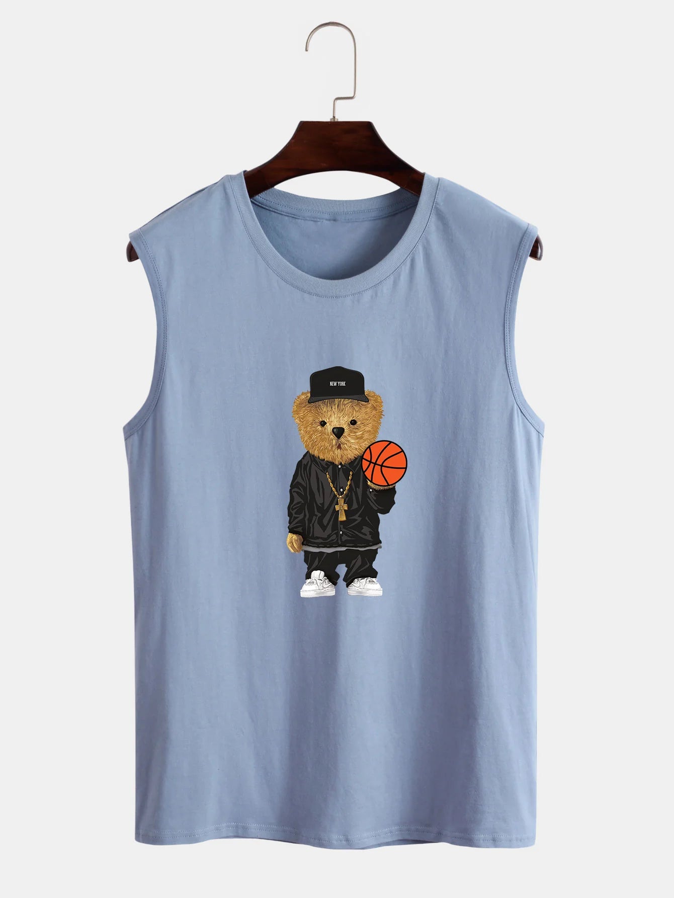 Basketball Bear Print Tank Top-Vacay Outfit
