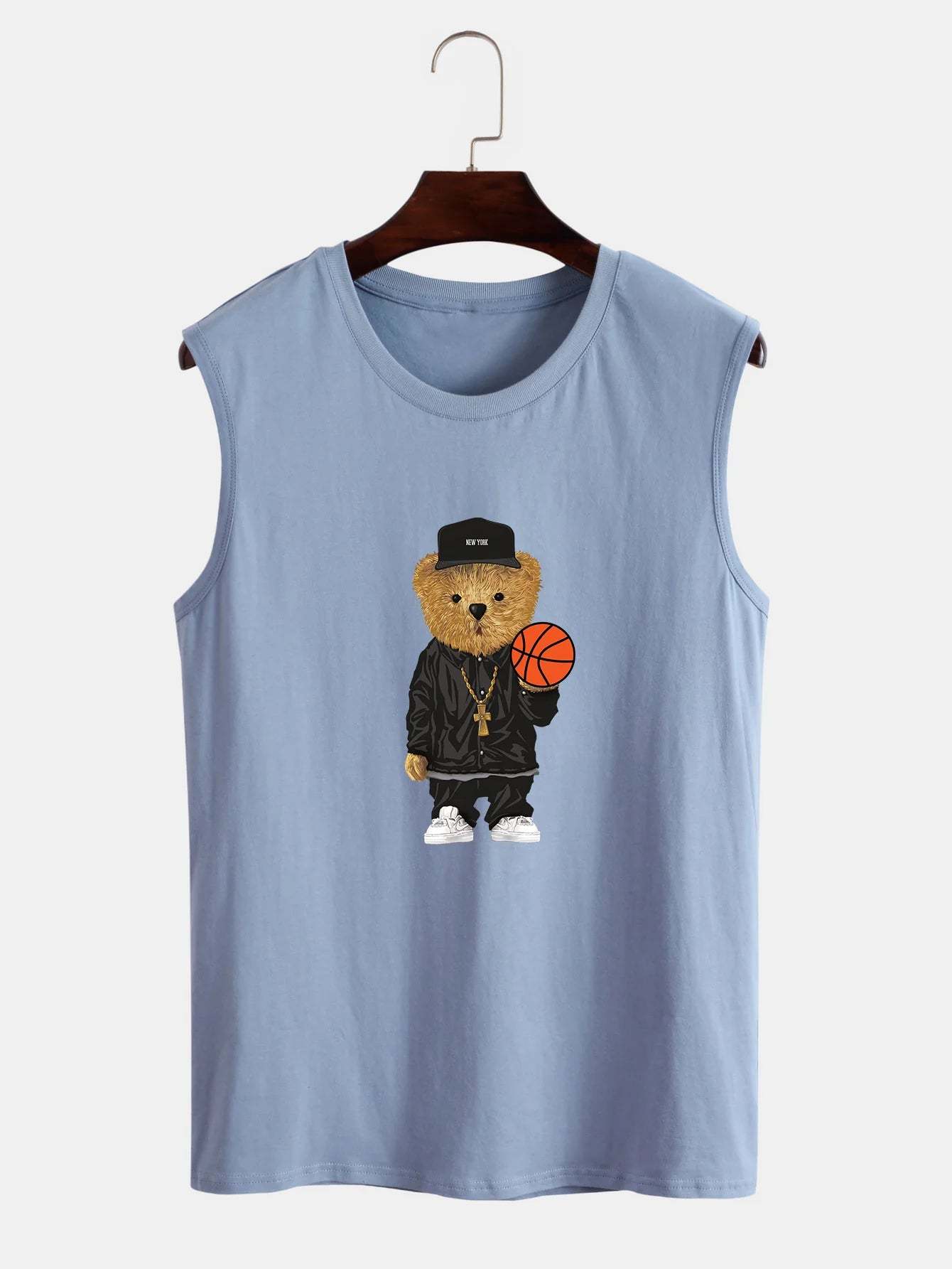 Basketball Bear Print Tank Top-Vacay Outfit