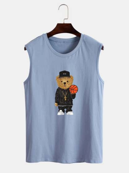Basketball Bear Print Tank Top-Vacay Outfit