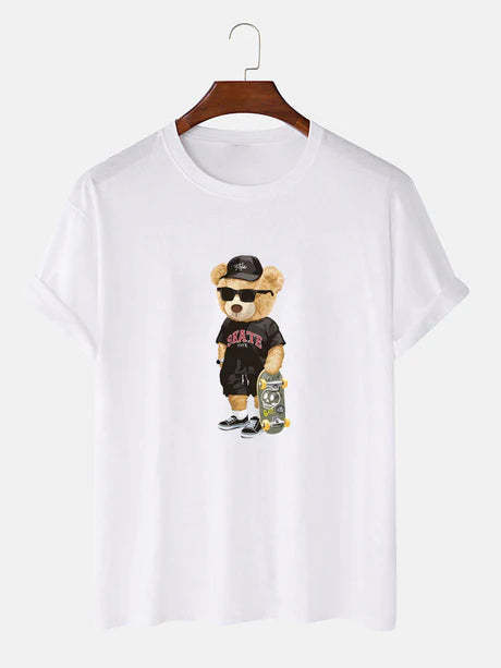 Bear With Skateboard Print T-Shirt-Vacay Outfit