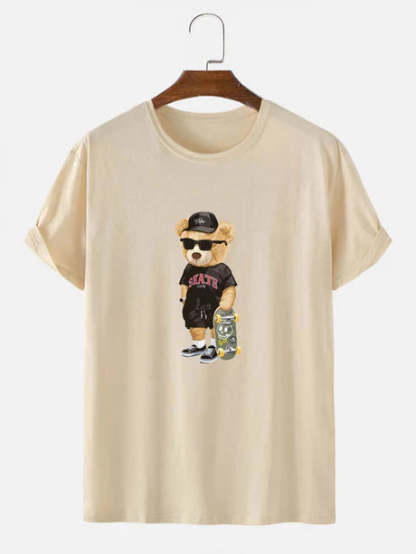 Bear With Skateboard Print T-Shirt-Vacay Outfit