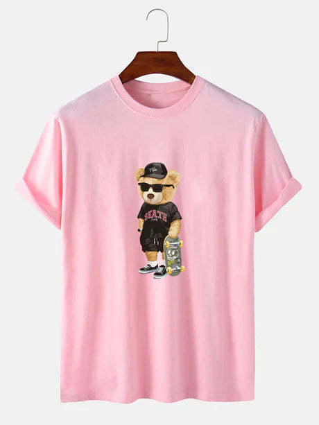Bear With Skateboard Print T-Shirt-Vacay Outfit
