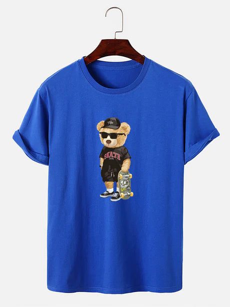 Bear With Skateboard Print T-Shirt-Vacay Outfit