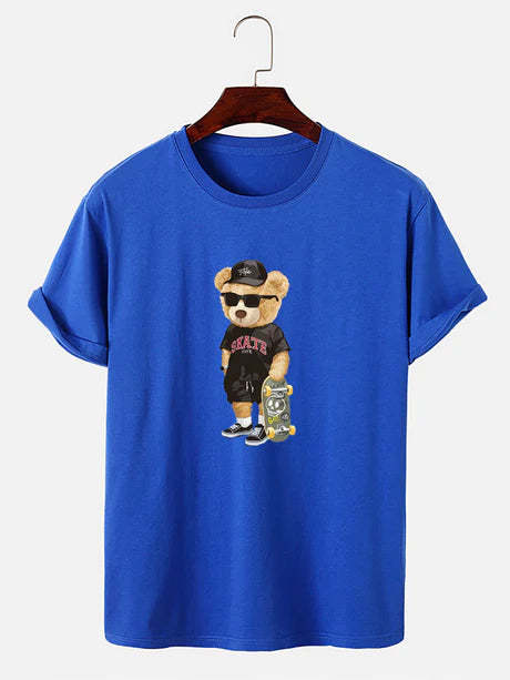 Bear With Skateboard Print T-Shirt-Vacay Outfit