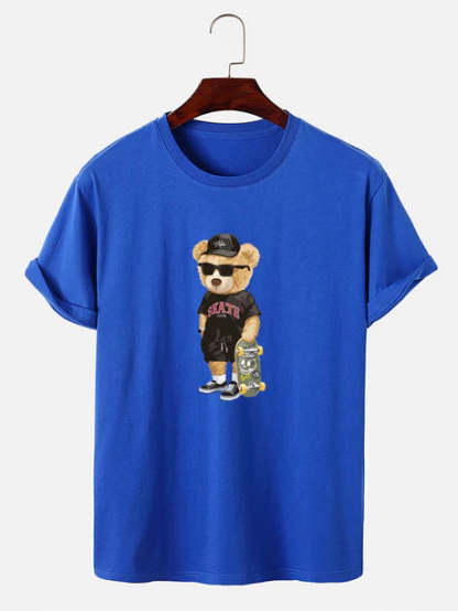 Bear With Skateboard Print T-Shirt-Vacay Outfit