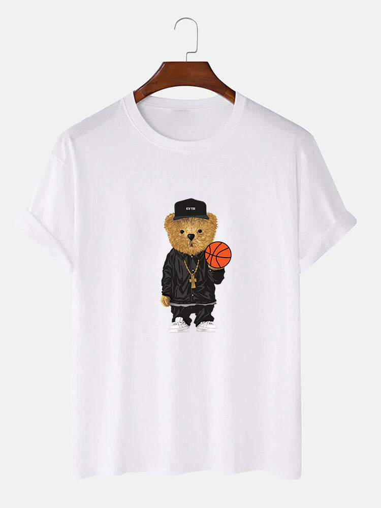 Basketball Bear Print T-Shirt And Shorts-Vacay Outfit