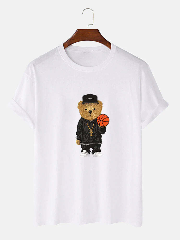 Basketball Bear Printed T-Shirt-Vacay Outfit
