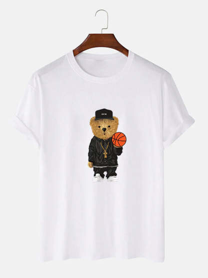 Basketball Bear Print T-Shirt And Shorts-Vacay Outfit