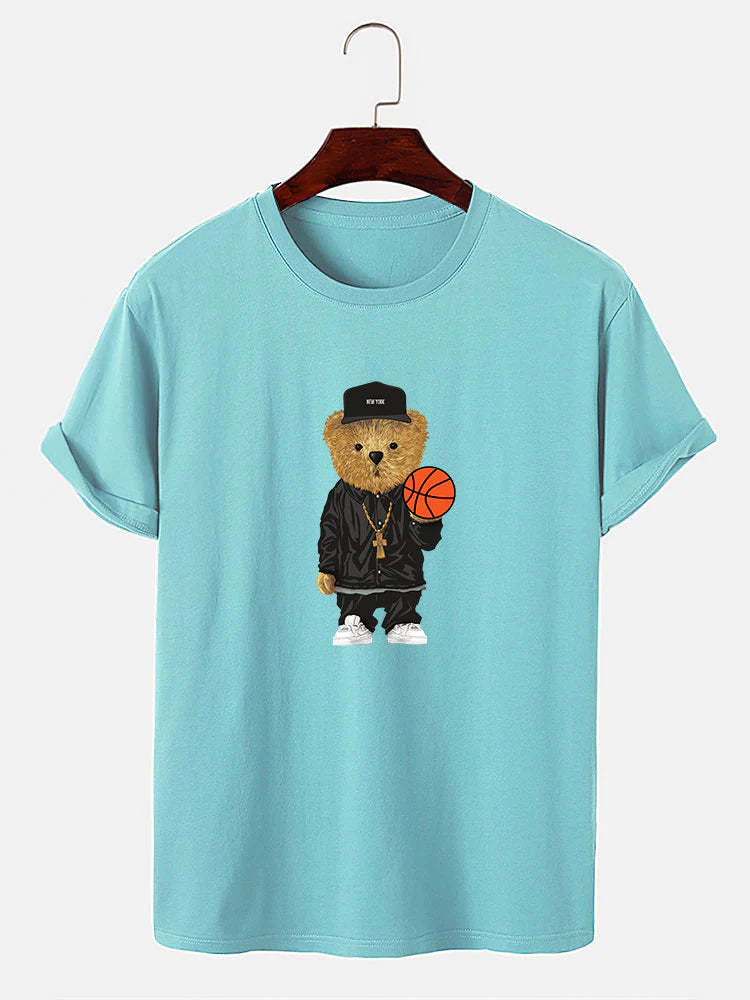 Basketball Bear Print T-Shirt And Shorts-Vacay Outfit
