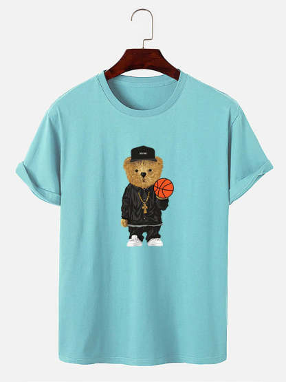 Basketball Bear Print T-Shirt And Shorts-Vacay Outfit