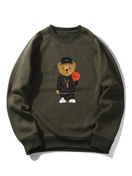 Basketball Bear Print Sweatshirt-Vacay Outfit