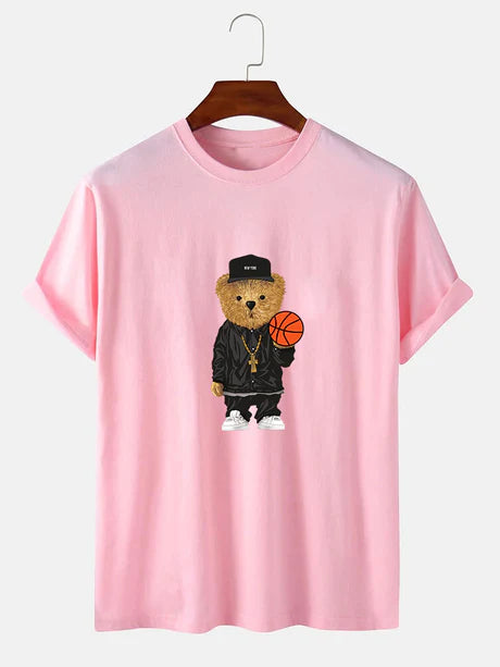 Basketball Bear Printed T-Shirt-Vacay Outfit