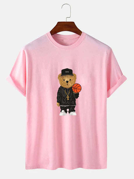 Basketball Bear Printed T-Shirt-Vacay Outfit
