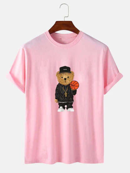 Basketball Bear Printed T-Shirt-Vacay Outfit