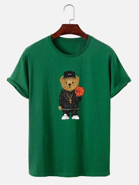 Basketball Bear Printed T-Shirt-Vacay Outfit