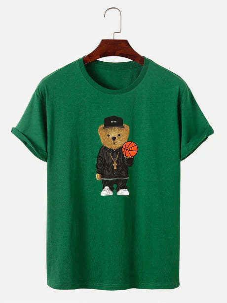 Basketball Bear Printed T-Shirt-Vacay Outfit