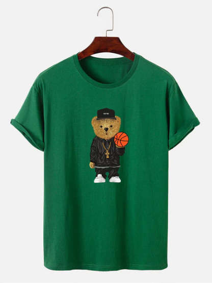 Basketball Bear Printed T-Shirt-Vacay Outfit