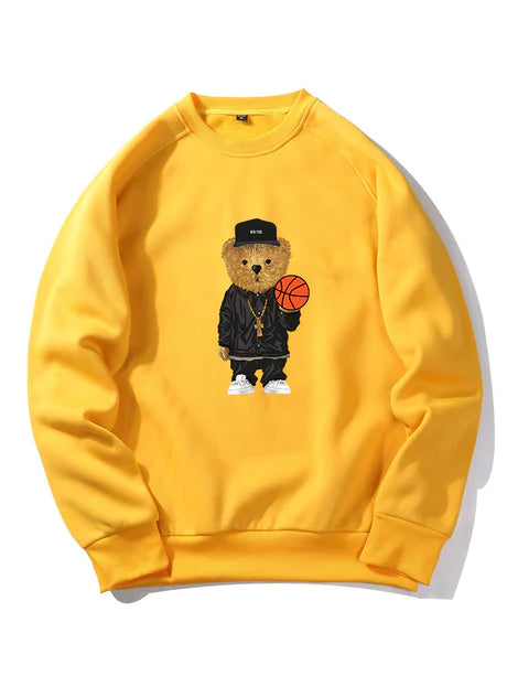 Basketball Bear Print Sweatshirt-Vacay Outfit