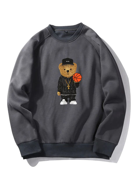 Basketball Bear Print Sweatshirt-Vacay Outfit