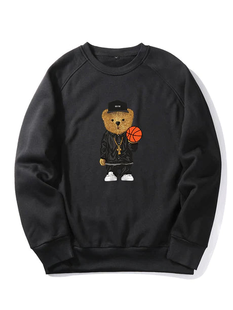 Basketball Bear Print Sweatshirt-Vacay Outfit