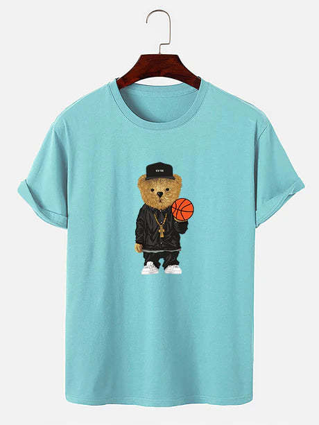 Basketball Bear Printed T-Shirt-Vacay Outfit