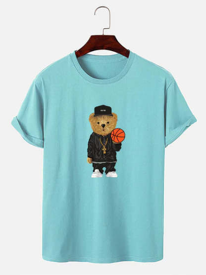 Basketball Bear Printed T-Shirt-Vacay Outfit