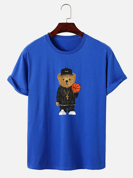 Basketball Bear Printed T-Shirt-Vacay Outfit