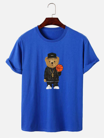 Basketball Bear Printed T-Shirt-Vacay Outfit