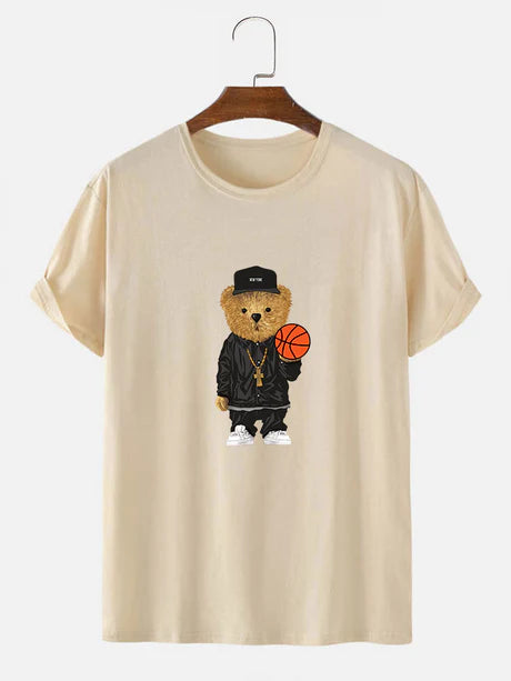 Basketball Bear Printed T-Shirt-Vacay Outfit