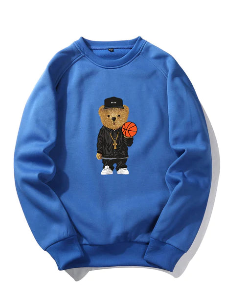 Basketball Bear Print Sweatshirt-Vacay Outfit