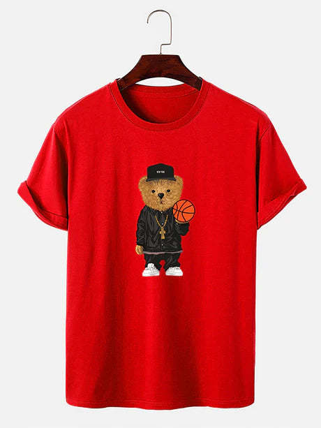 Basketball Bear Printed T-Shirt-Vacay Outfit