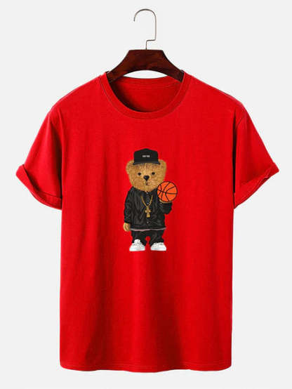 Basketball Bear Printed T-Shirt-Vacay Outfit
