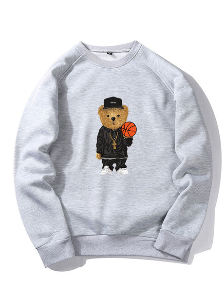 Basketball Bear Print Sweatshirt-Vacay Outfit
