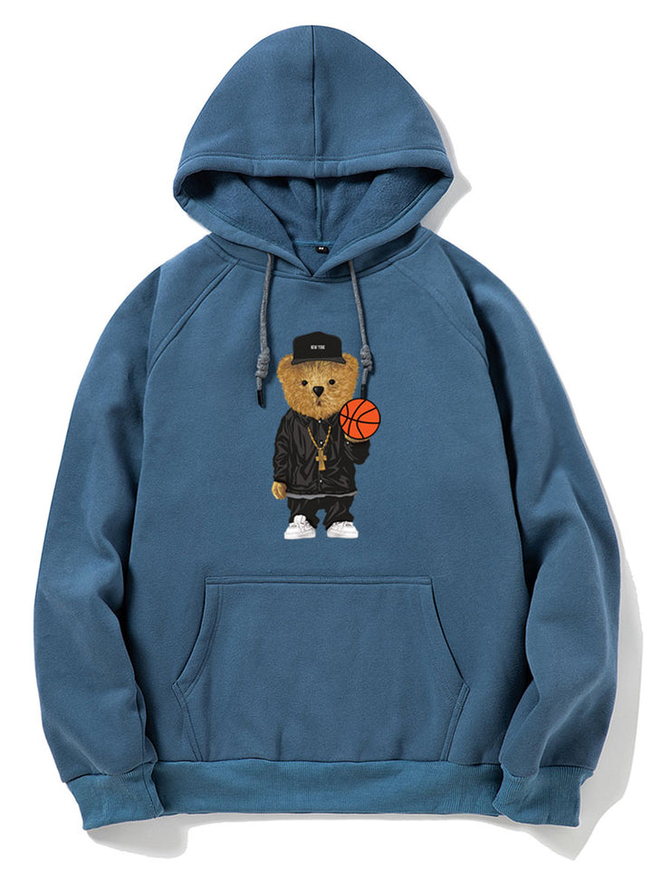 Basketball Bear Print Hoodie-Vacay Outfit