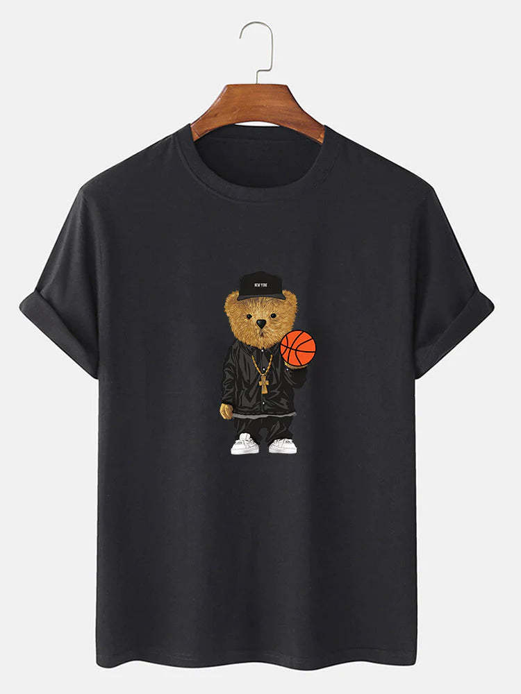 Basketball Bear Print T-Shirt And Shorts-Vacay Outfit