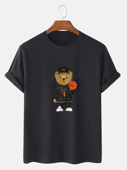 Basketball Bear Print T-Shirt And Shorts-Vacay Outfit
