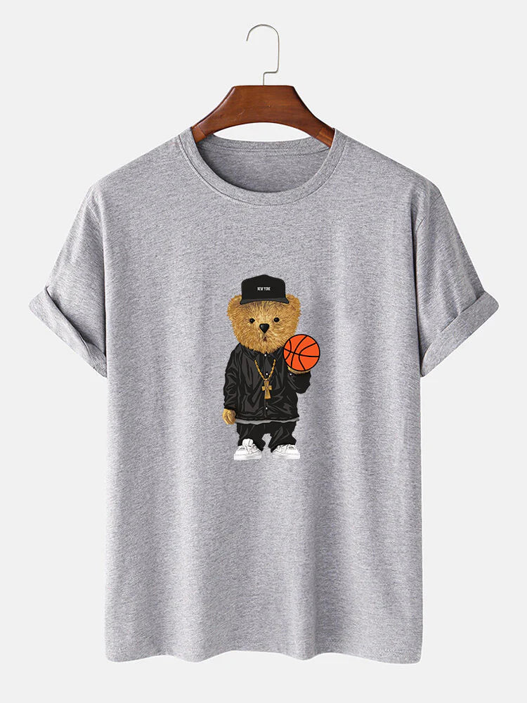 Basketball Bear Print T-Shirt And Shorts-Vacay Outfit
