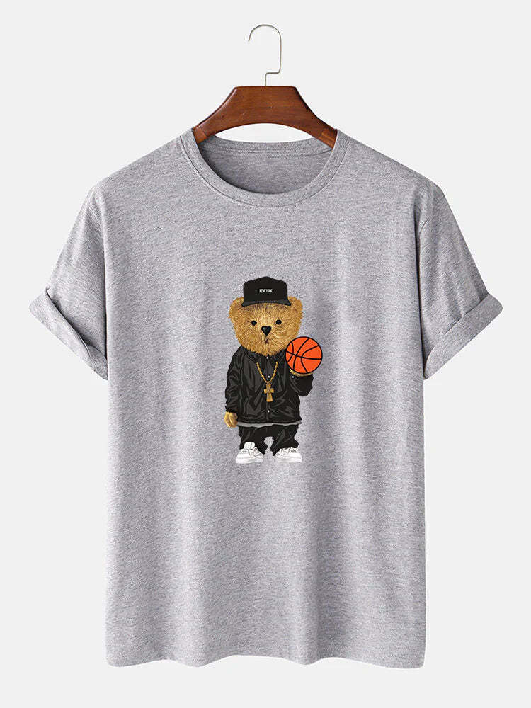Basketball Bear Print T-Shirt And Shorts-Vacay Outfit