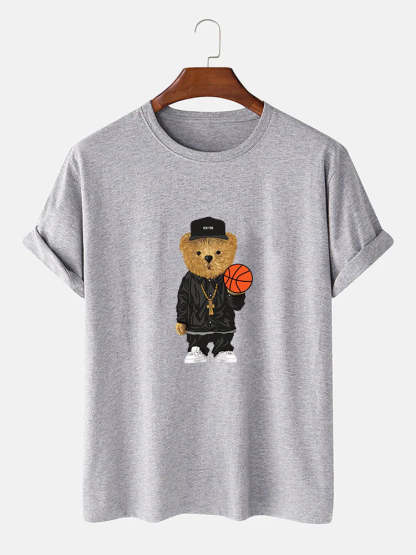 Basketball Bear Print T-Shirt And Shorts-Vacay Outfit