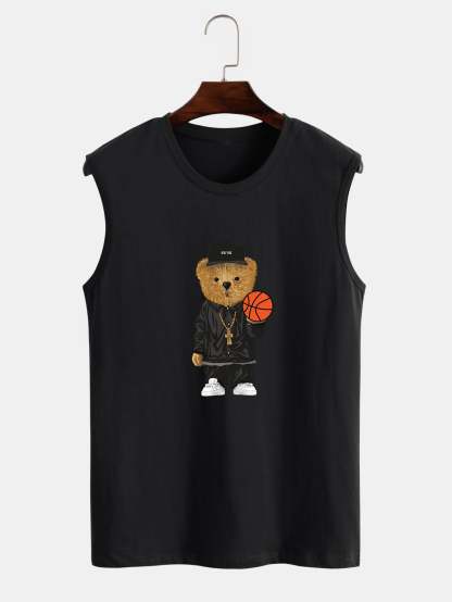 Basketball Bear Print Tank Top-Vacay Outfit