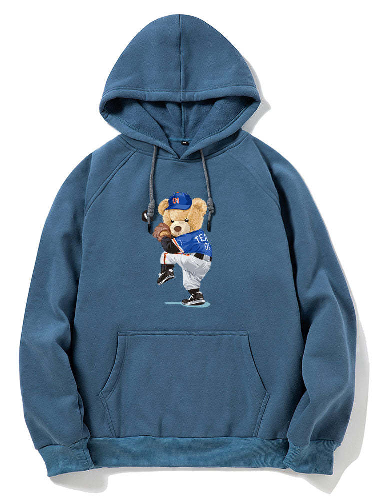 Baseball Bear Print Hoodie-Vacay Outfit