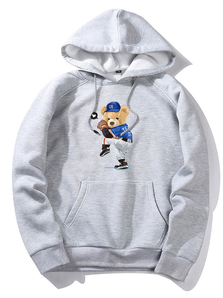 Baseball Bear Print Hoodie-Vacay Outfit