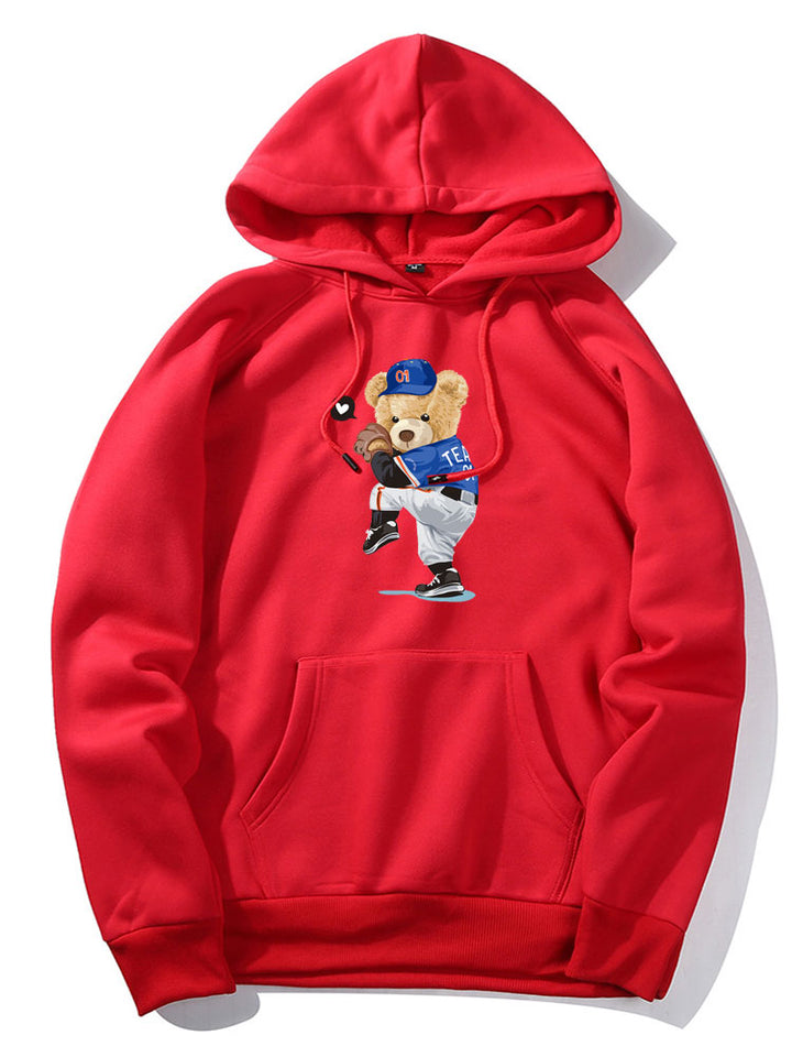 Baseball Bear Print Hoodie-Vacay Outfit
